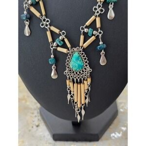 Peruvian Bamboo and Stone Necklace